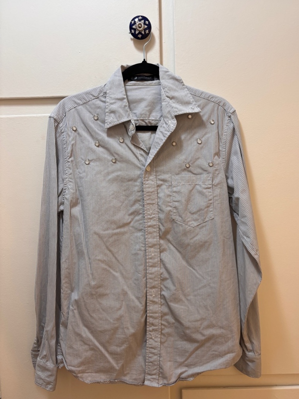 Button-Down Stripe Shirt with Stud Detail - Light Blue